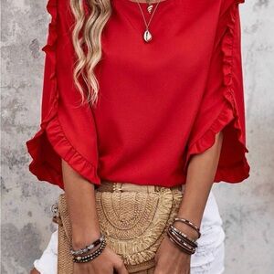 SHEIN Vibrant Red Ruffle Blouse